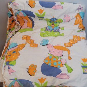 Vintage Baby Blanket Bright Neon Colors Handmade 60s 70s Retro Edge Wear 2 Sided